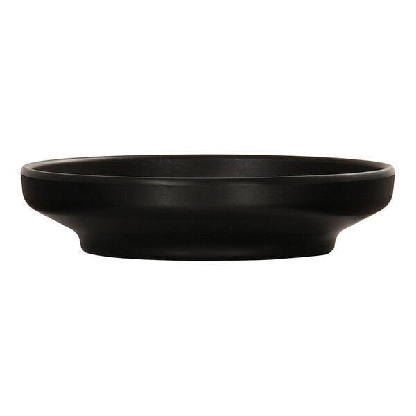 A black Cal-Mil melamine bowl/plate.