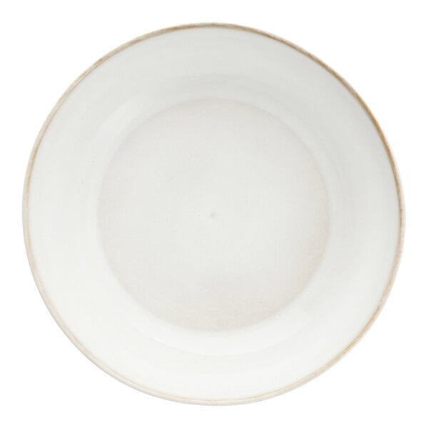 A white Mannette Floral stoneware pasta plate with an embossed floral rim.
