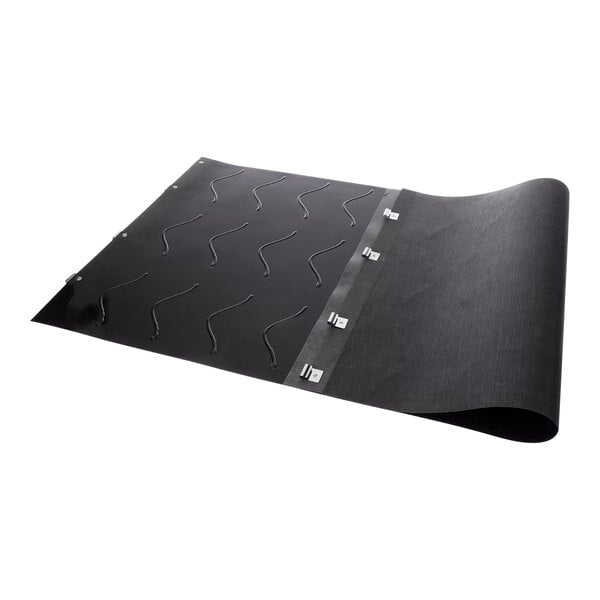 A black silicone sheet with metal clips.