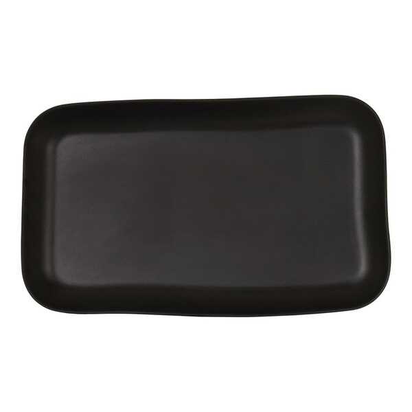 A large black rectangular melamine platter.