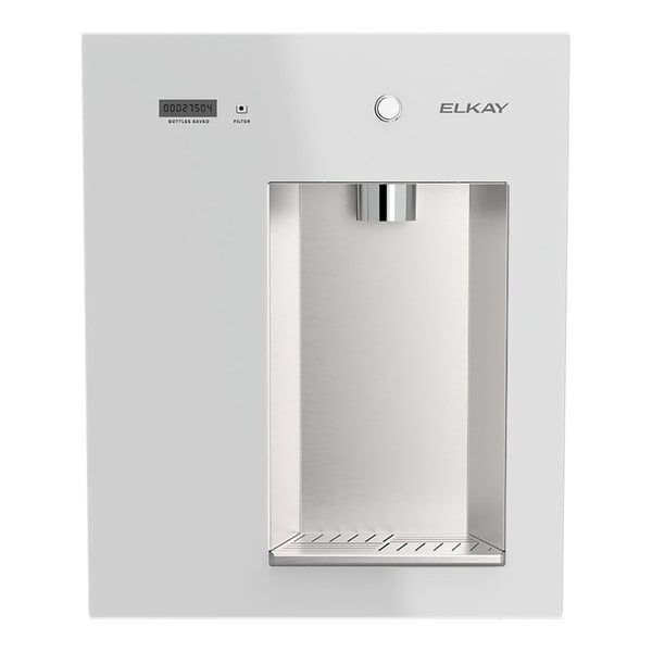 A white Zurn Elkay Liv EZ built-in water dispenser with a black handle.