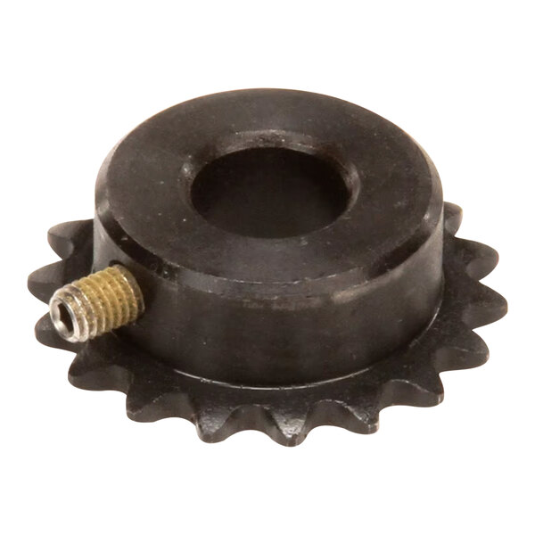 An Antunes 18-tooth black metal sprocket with an open end.
