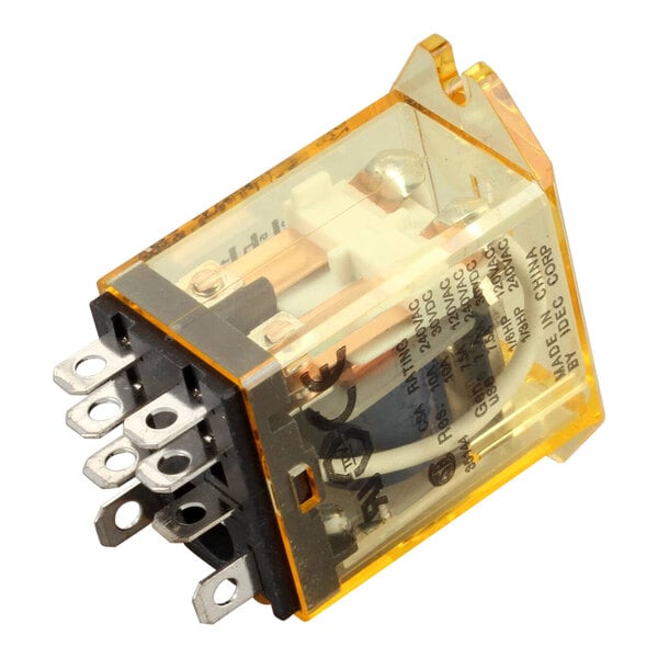 An Ultrafryer Systems 18A020 relay with wires and a clear plastic cover.