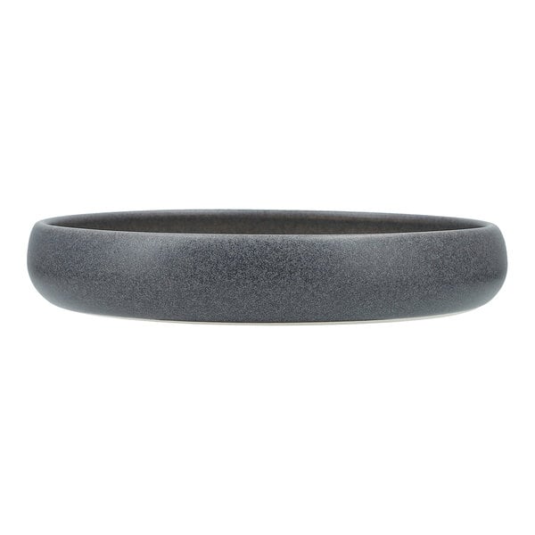 A Cloud Terre by Fortessa Iceland Volcanic Gray stoneware plate with a raised grey rim.