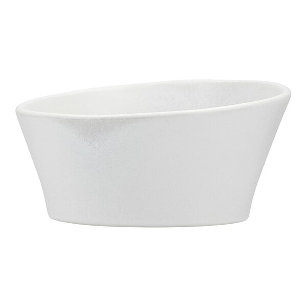 A close up of a white Cloud Terre by Fortessa Iceland stoneware bowl with a small rim.
