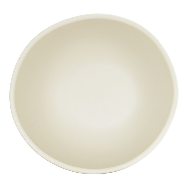 A plain ivory melamine soup bowl.