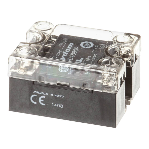 A black and clear Convotherm solid state relay with clear plastic cover.