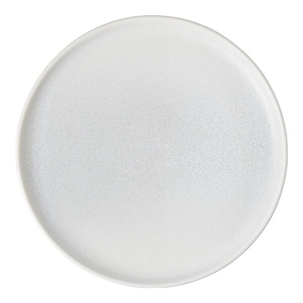 A white Cloud Terre by Fortessa stoneware salad plate with a speckled design and white border.