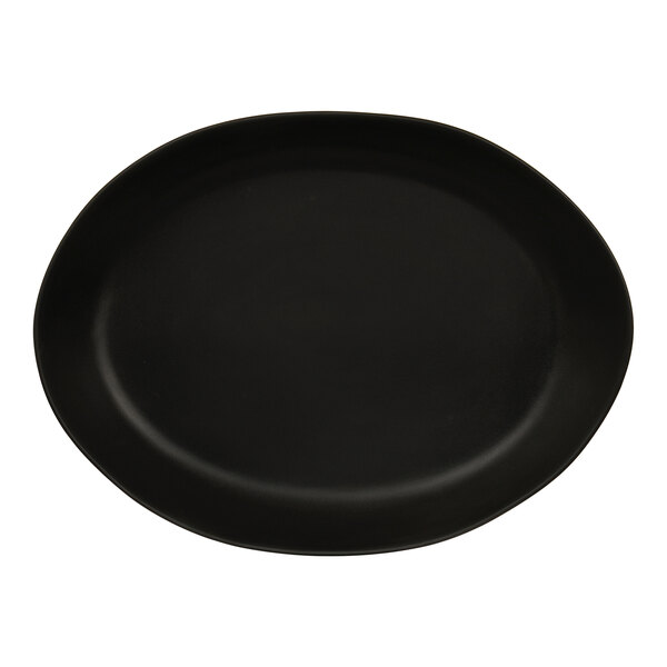 A black oval melamine platter.