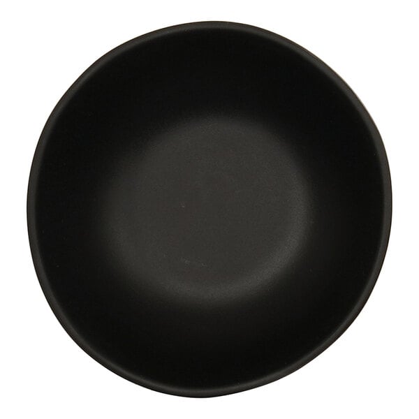 A black melamine soup bowl.