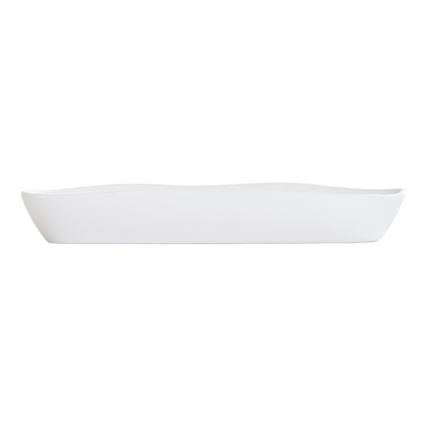 A white oval melamine platter with slightly raised edges.