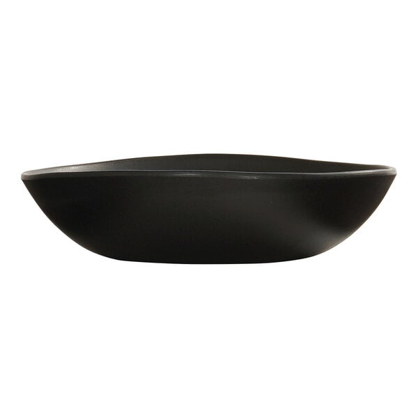 A black melamine pasta bowl with a coupe design.