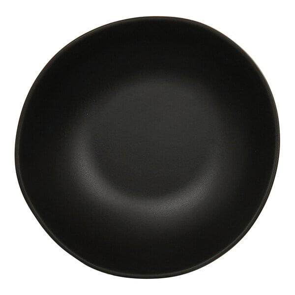 A black melamine pasta bowl with a coupe design.