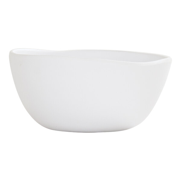 A white melamine soup bowl with a smooth, rounded shape.