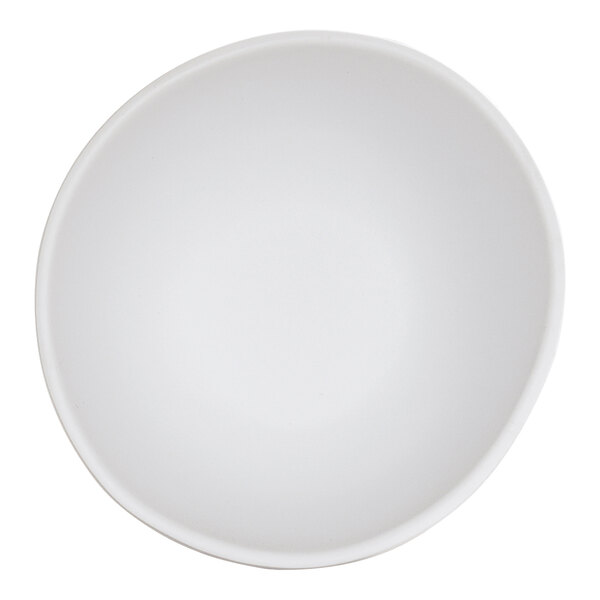 A plain white melamine soup bowl.