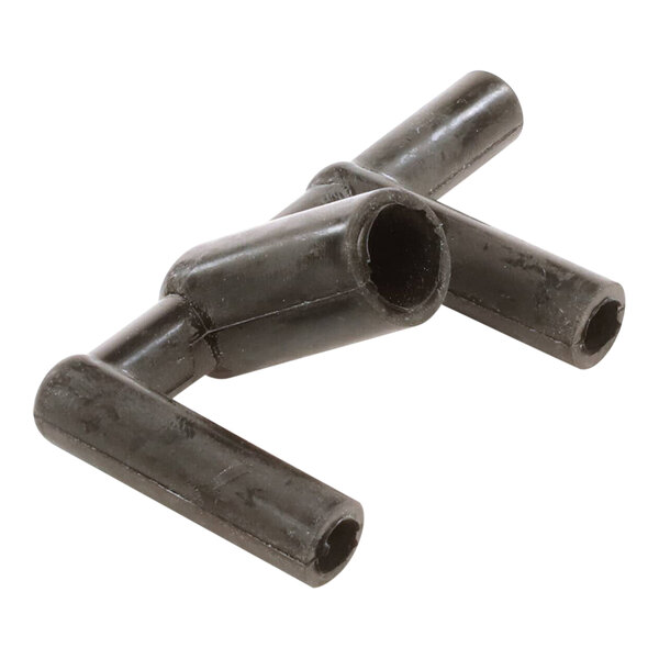 A black plastic Convotherm hose connector with two holes.