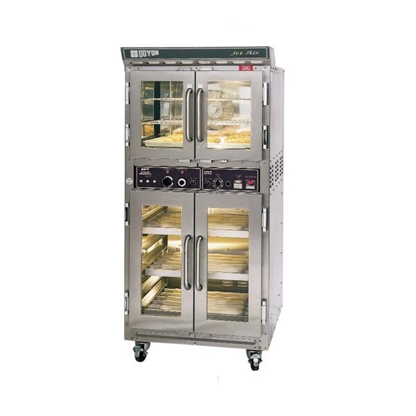 A Doyon double deck jet air electric oven proofer combo with two glass doors.