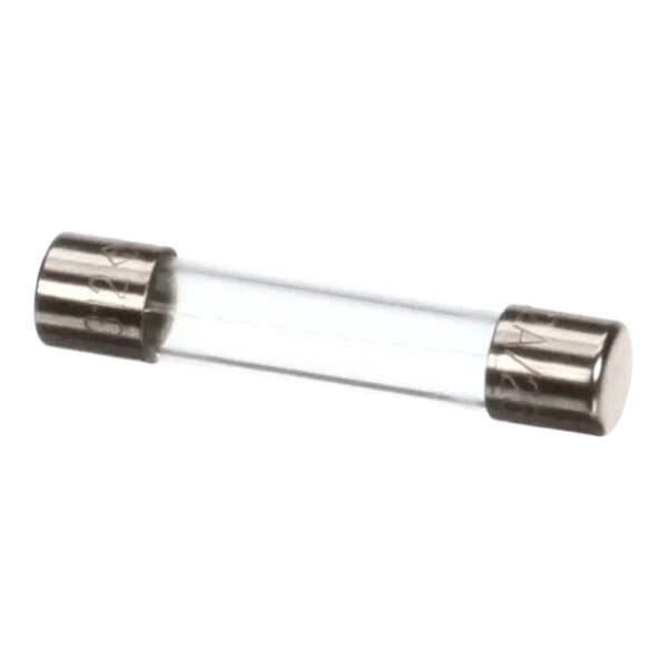 A glass cartridge fuse with metal end caps, rated for 1 amp and 250 volts.