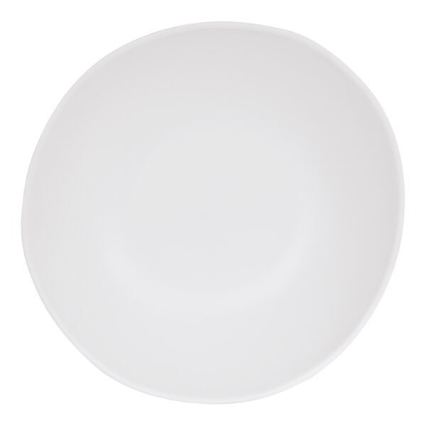 A large white melamine pasta bowl with a slightly irregular round shape.