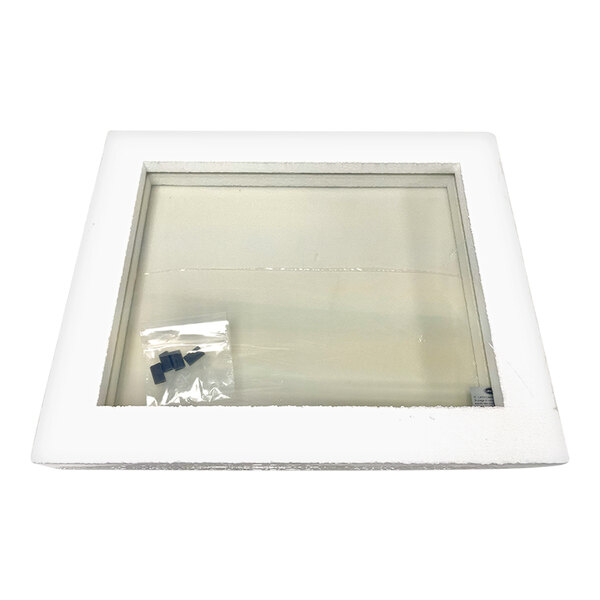 A white square frame with a clear window.