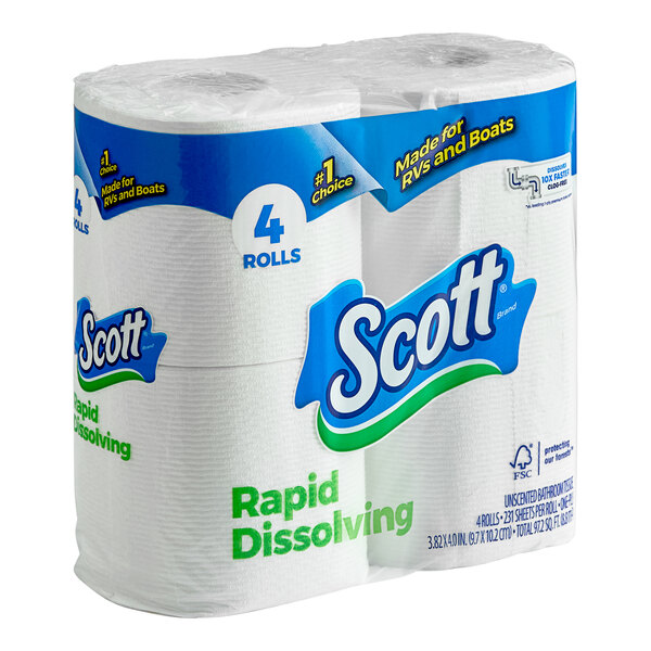 A pack of Scott Rapid-Dissolving toilet paper rolls.