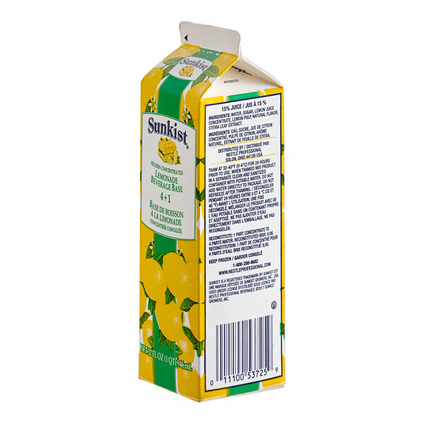 A close up of a Sunkist Lemonade carton with a lemon on it.
