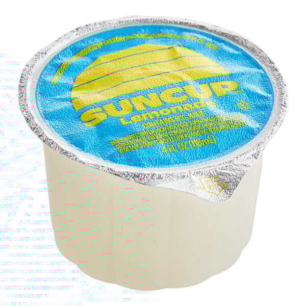 A case of 72 SunCup Lemonade cups with a close up of the container.
