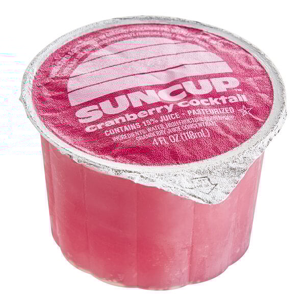 A SunCup Cranberry Juice Cocktail container.
