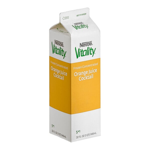 A carton of Nestle Vitality Orange Juice concentrate.