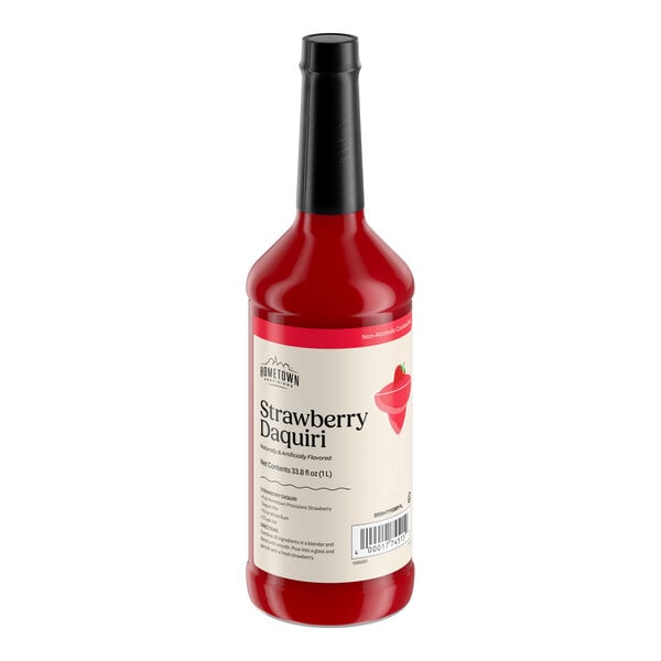 A 1-liter bottle of Hometown Provisions Strawberry Puree / Daiquiri Mix.