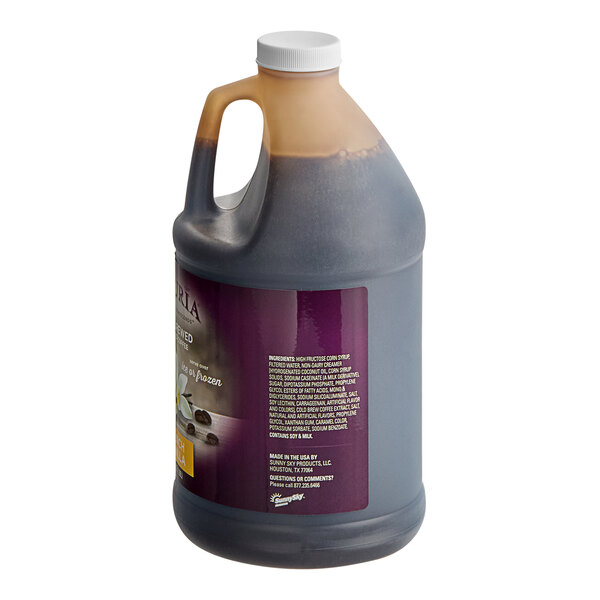 A white jug of brown UPOURIA French Vanilla Cold Brew Frozen Coffee Concentrate with a purple label.