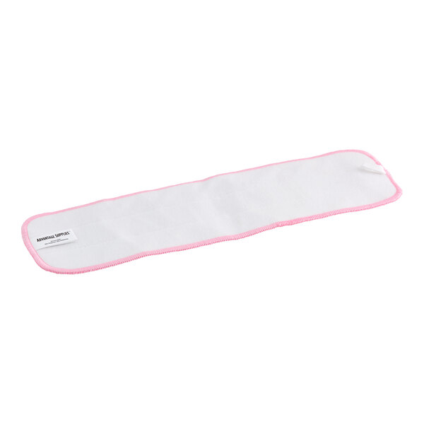 An Advantage Supplies pink microfiber mop pad with a pink edge.