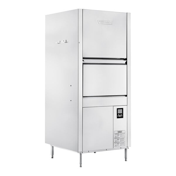 A commercial high-temperature split-door pot, pan, and utensil washer with a 10-pan capacity and built-in booster heater.