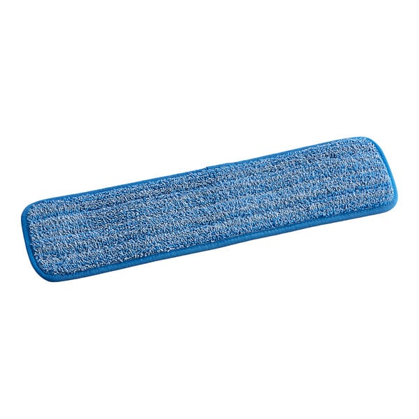 A Lavex blue microfiber mop pad with hook and loop backing.