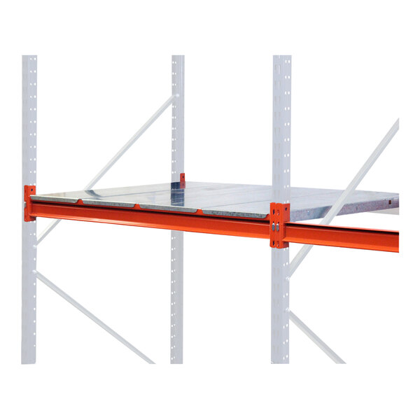 A metal bulk rack add-on shelving level with orange beams and steel decking.