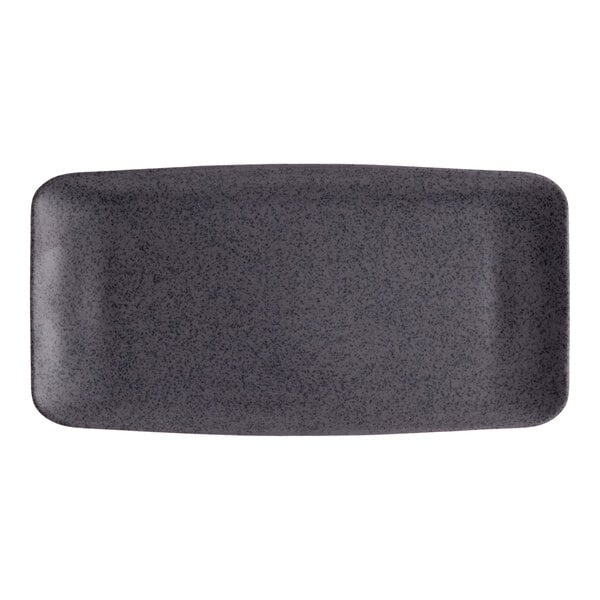 A dark gray rectangular melamine platter.