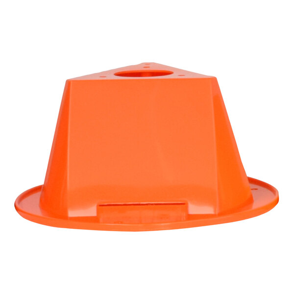 An orange plastic pallet cone topper.