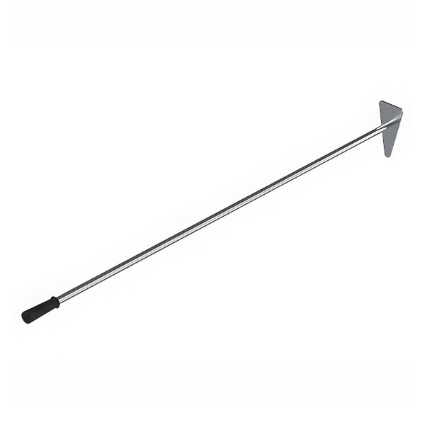 A long thin metal rod with a black handle.