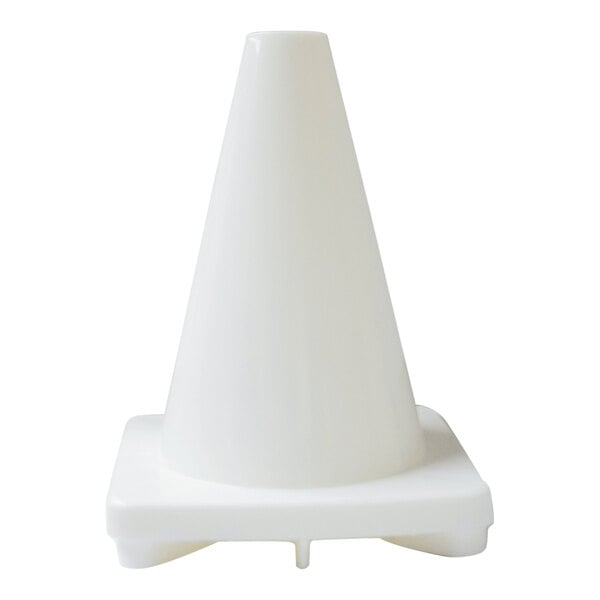A small white plastic sport cone with a square base.