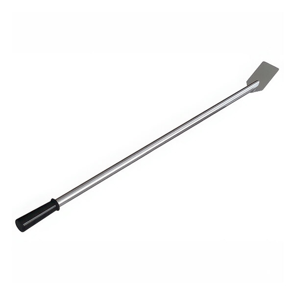 A Wood Stone stainless steel scraper tool with a black handle.