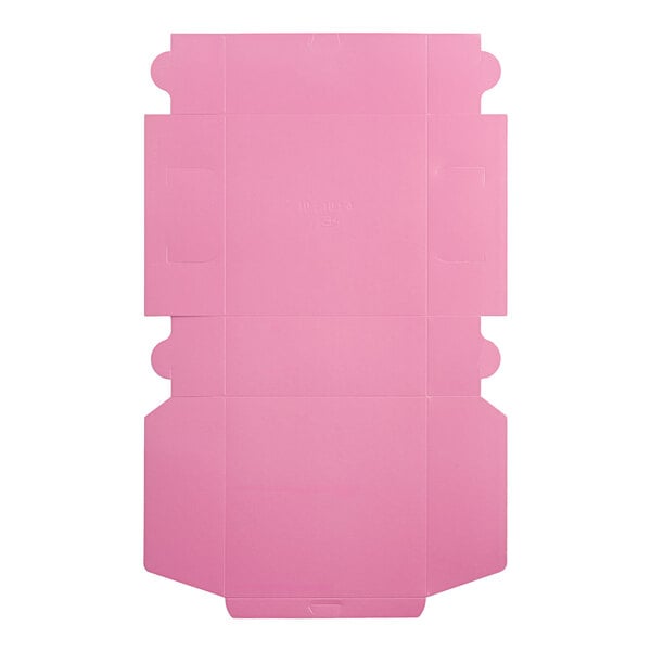A flat, unfolded pink bakery box made of cardboard.