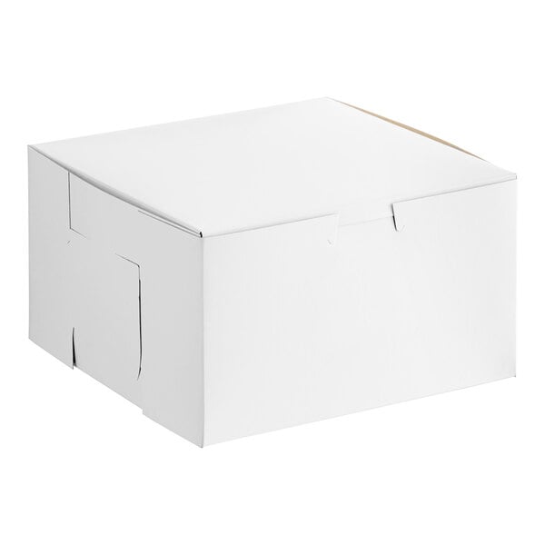 A Baker's Lane white cake box with a lid.