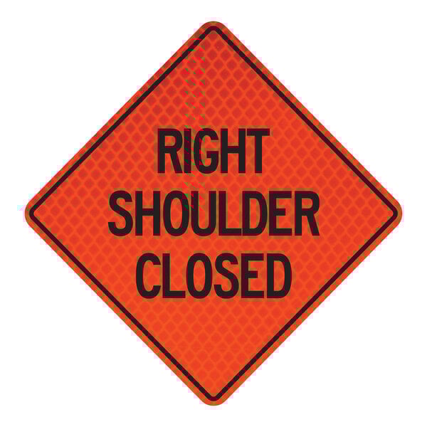 A close-up of a Cortina Quadraflex "Right Shoulder Closed" sign with a white background and red text.