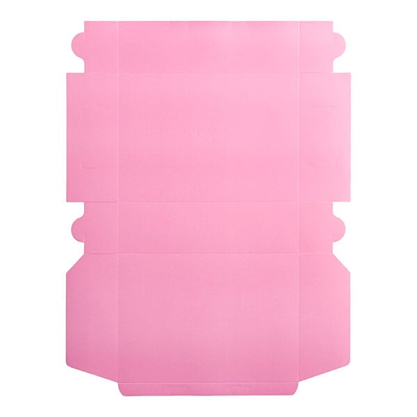 A pink rectangular paper bakery box with a white border.