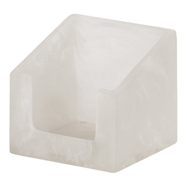 A white square Cal-Mil beverage napkin holder with a cloud shape cut out.