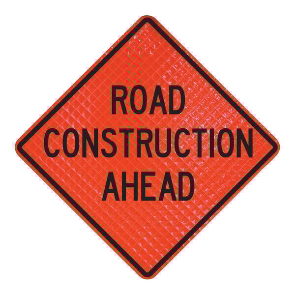 A close-up of a Cortina Quadraflex "Road Construction Ahead" sign.