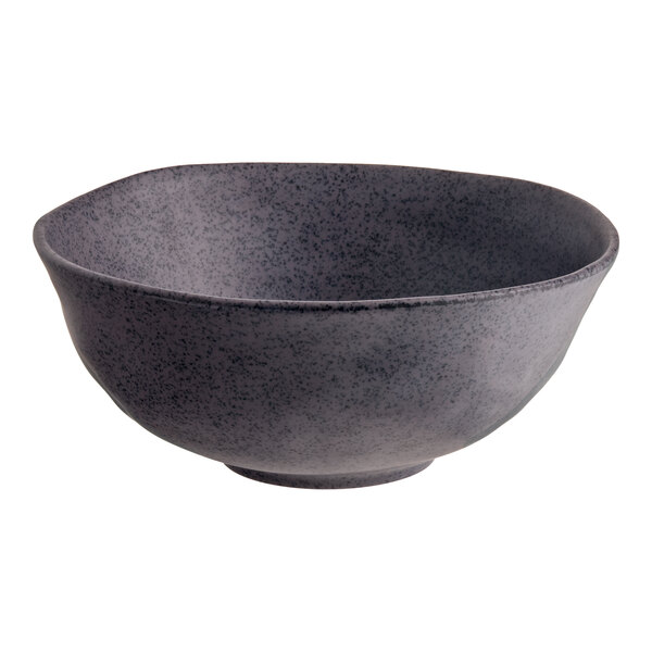 A dark gray round melamine bowl with a speckled finish.