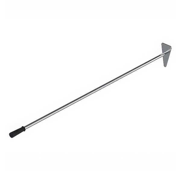 A long thin metal rod with a black handle.