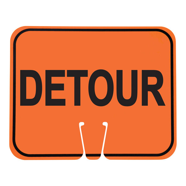 An orange rectangular sign with the word 'DETOUR' in bold black letters.