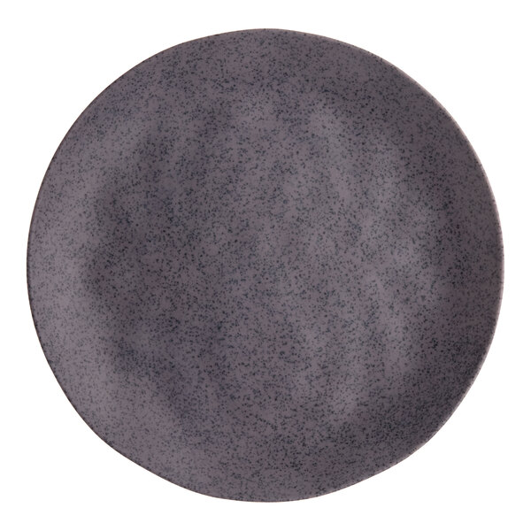 A dark gray round melamine plate.